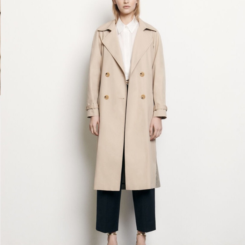 Sandro Victory Plaid Back Cotton Trench Coat - Picture 5 of 6